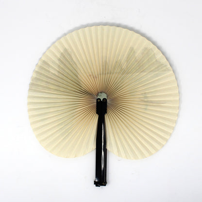Hand Fan, Cockade Fan, Oriental Landscape Paper, Pinwheel Shape, Folds Flat, Vintage