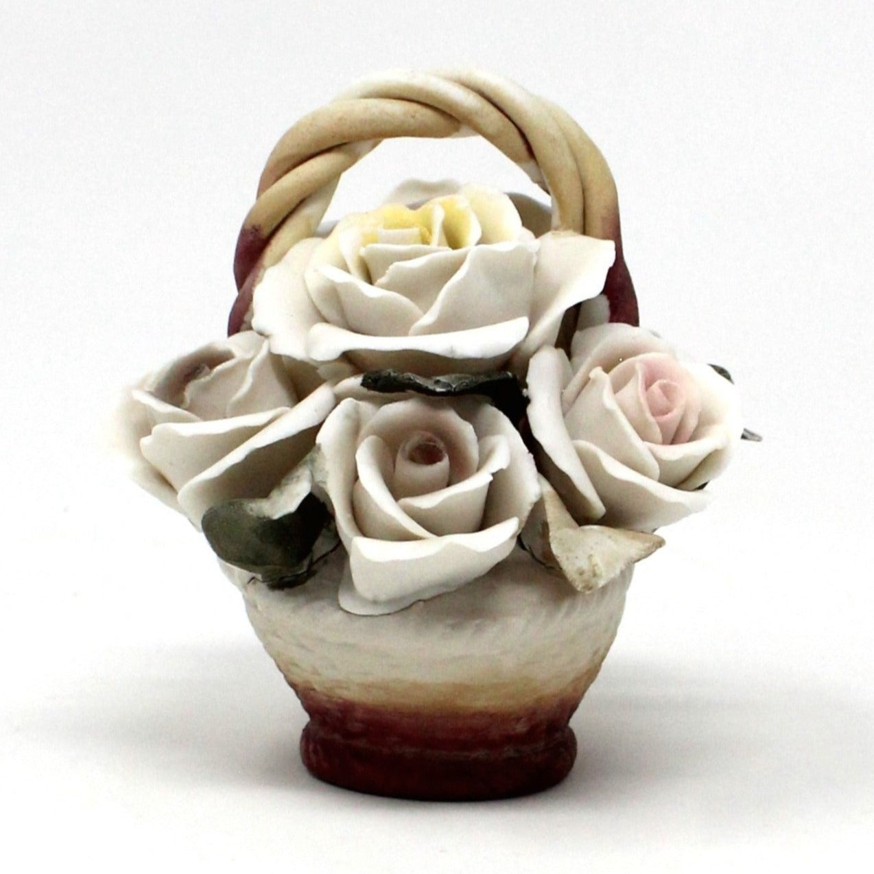 Basket, Capodimonte Style Roses, Bisque Porcelain, Vintage