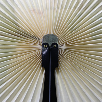 Hand Fan, Cockade Fan, Oriental Landscape Paper, Pinwheel Shape, Folds Flat, Vintage