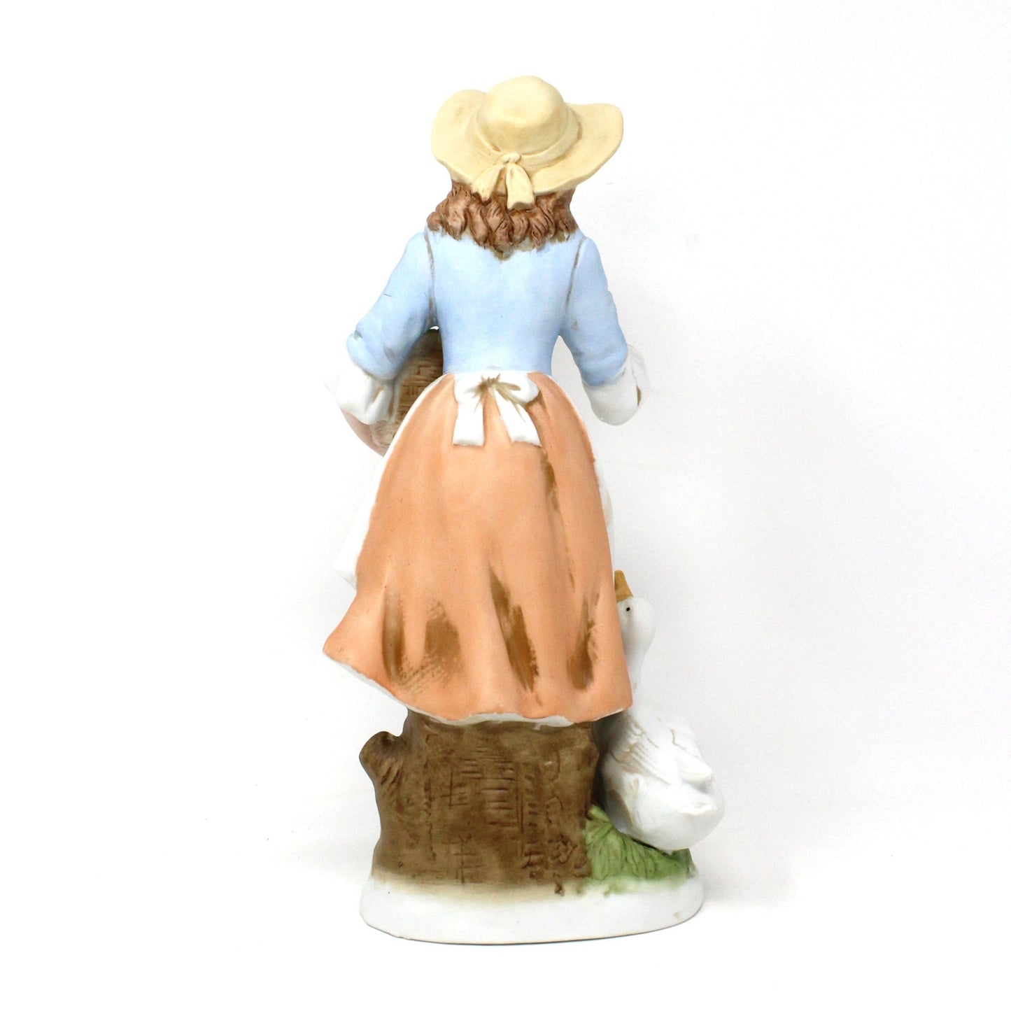 Figurine, HomCo, Woman With Hat, Grape Basket And Ducks, 8805 Porcelain, Vintage
