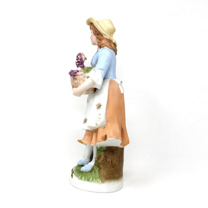 Figurine, HomCo, Woman With Hat, Grape Basket And Ducks, 8805 Porcelain, Vintage