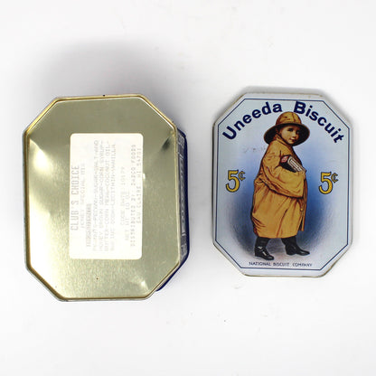 Tins, Gift Tin / Storage Box, Uneeda Biscuit, Boy in Yellow Raincoat, NBC Logo, Empty, Vintage