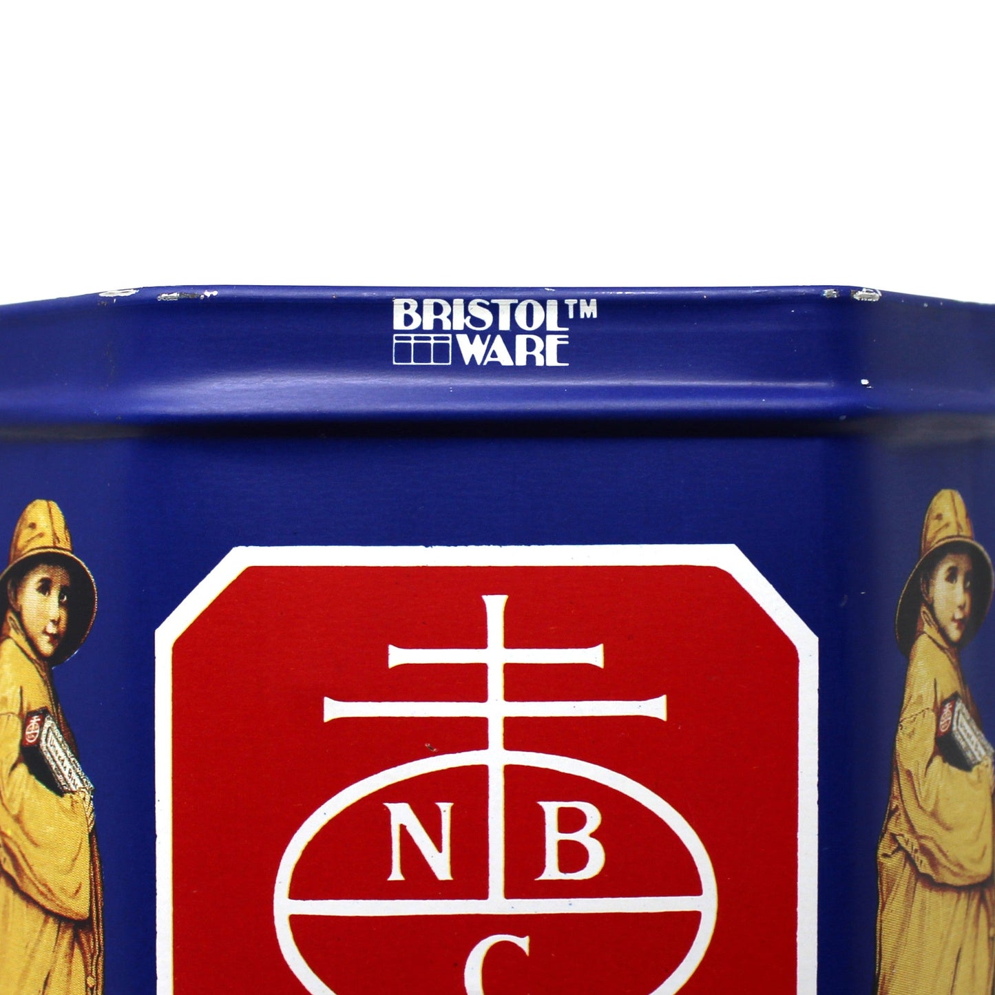 Tins, Gift Tin / Storage Box, Uneeda Biscuit, Boy in Yellow Raincoat, NBC Logo, Empty, Vintage
