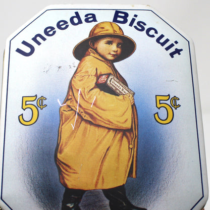 Tins, Gift Tin / Storage Box, Uneeda Biscuit, Boy in Yellow Raincoat, NBC Logo, Empty, Vintage