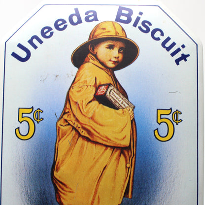 Tins, Gift Tin / Storage Box, Uneeda Biscuit, Boy in Yellow Raincoat, NBC Logo, Empty, Vintage