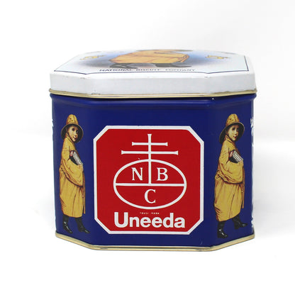 Tins, Gift Tin / Storage Box, Uneeda Biscuit, Boy in Yellow Raincoat, NBC Logo, Empty, Vintage