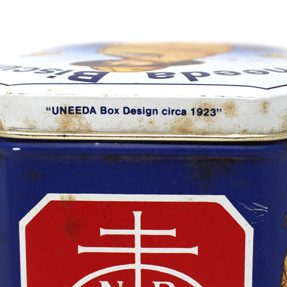 Tins, Gift Tin / Storage Box, Uneeda Biscuit, Boy in Yellow Raincoat, NBC Logo, Empty, Vintage