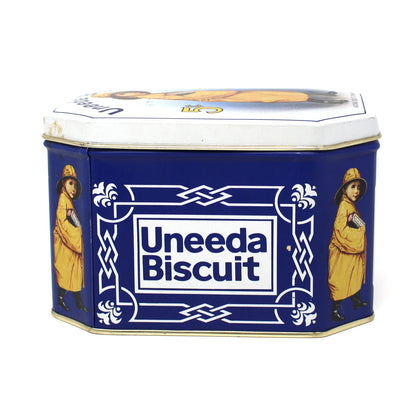 Tins, Gift Tin / Storage Box, Uneeda Biscuit, Boy in Yellow Raincoat, NBC Logo, Empty, Vintage