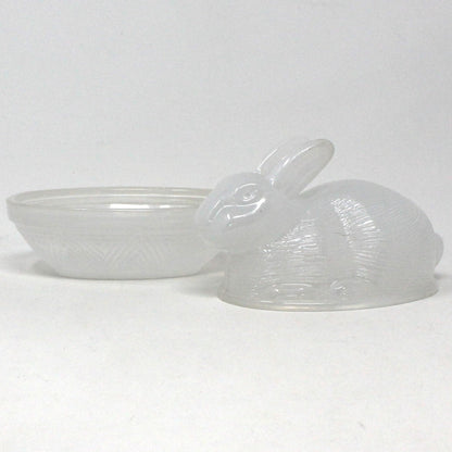 Trinket Box, Figural Bunny Rabbit in Nest, Glass