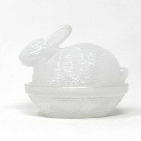 Trinket Box, Figural Bunny Rabbit in Nest, Glass