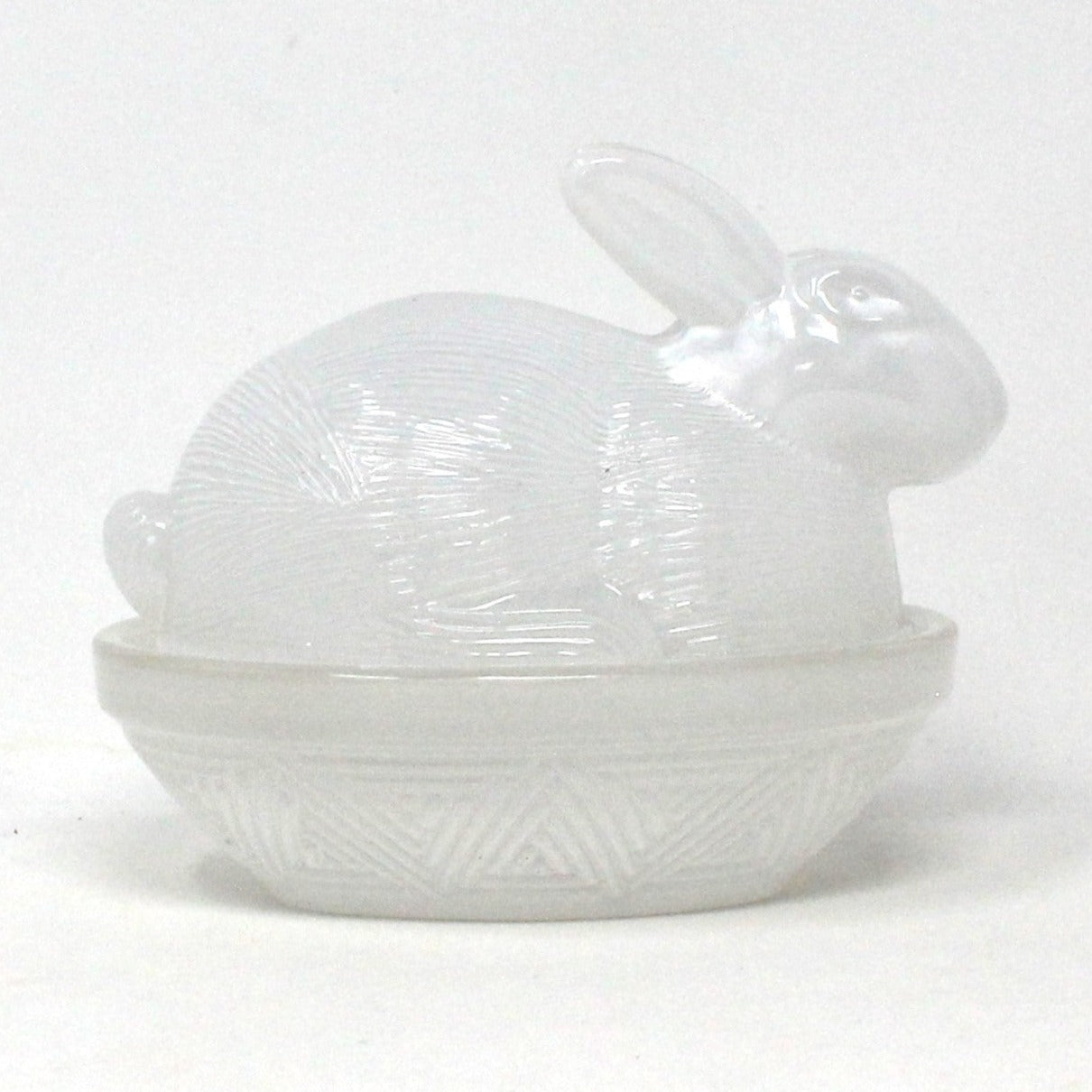 Trinket Box, Figural Bunny Rabbit in Nest, Glass