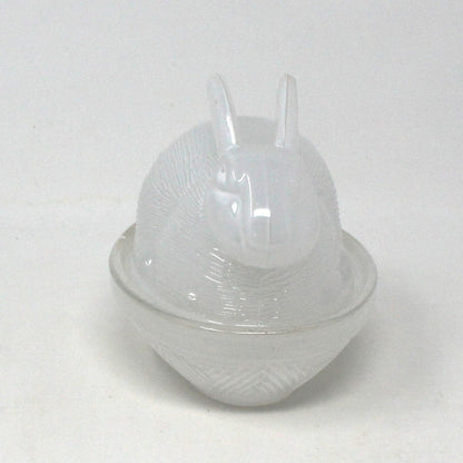 Trinket Box, Figural Bunny Rabbit in Nest, Glass