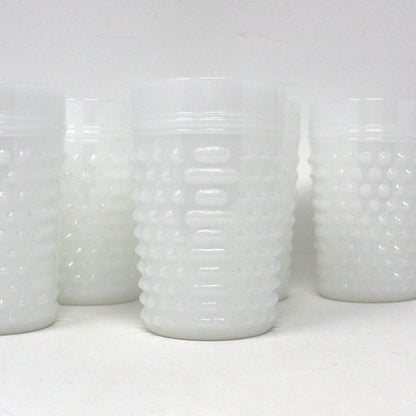 Glass Tumblers, Anchor Hocking, Milk Glass Hobnail, Vintage Set of 6