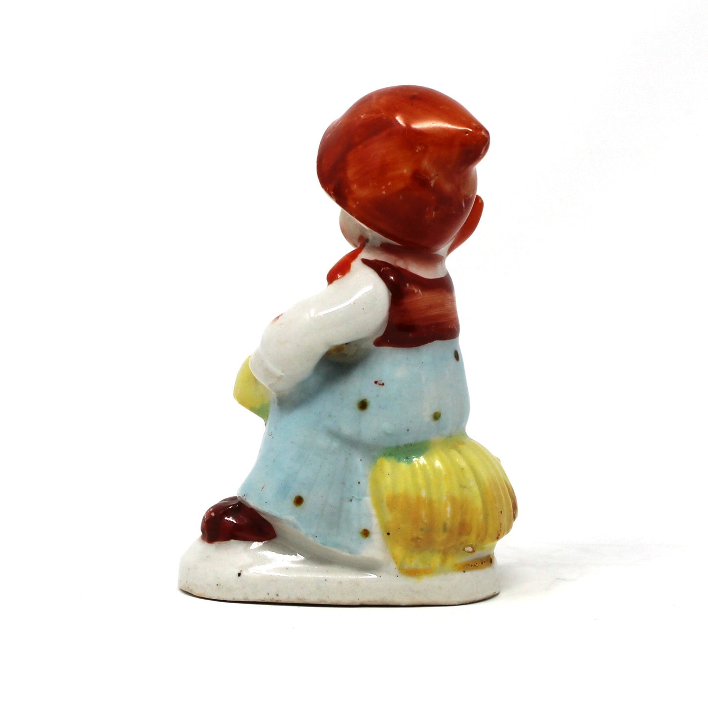 Figurine, Girl Sitting on Hay Bale Reading, Occupied Japan, Vintage