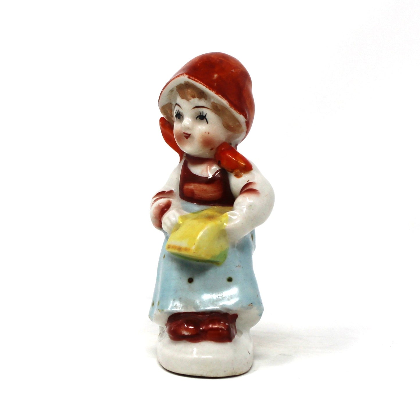 Figurine, Girl Sitting on Hay Bale Reading, Occupied Japan, Vintage