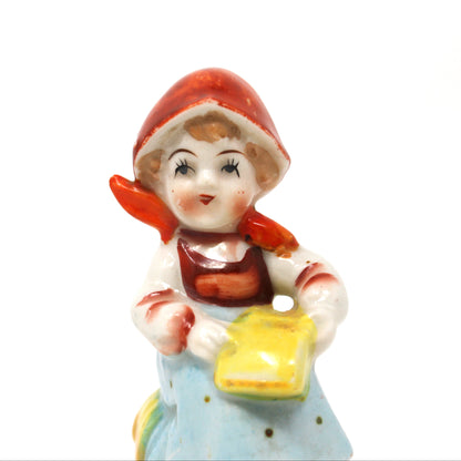 Figurine, Girl Sitting on Hay Bale Reading, Occupied Japan, Vintage