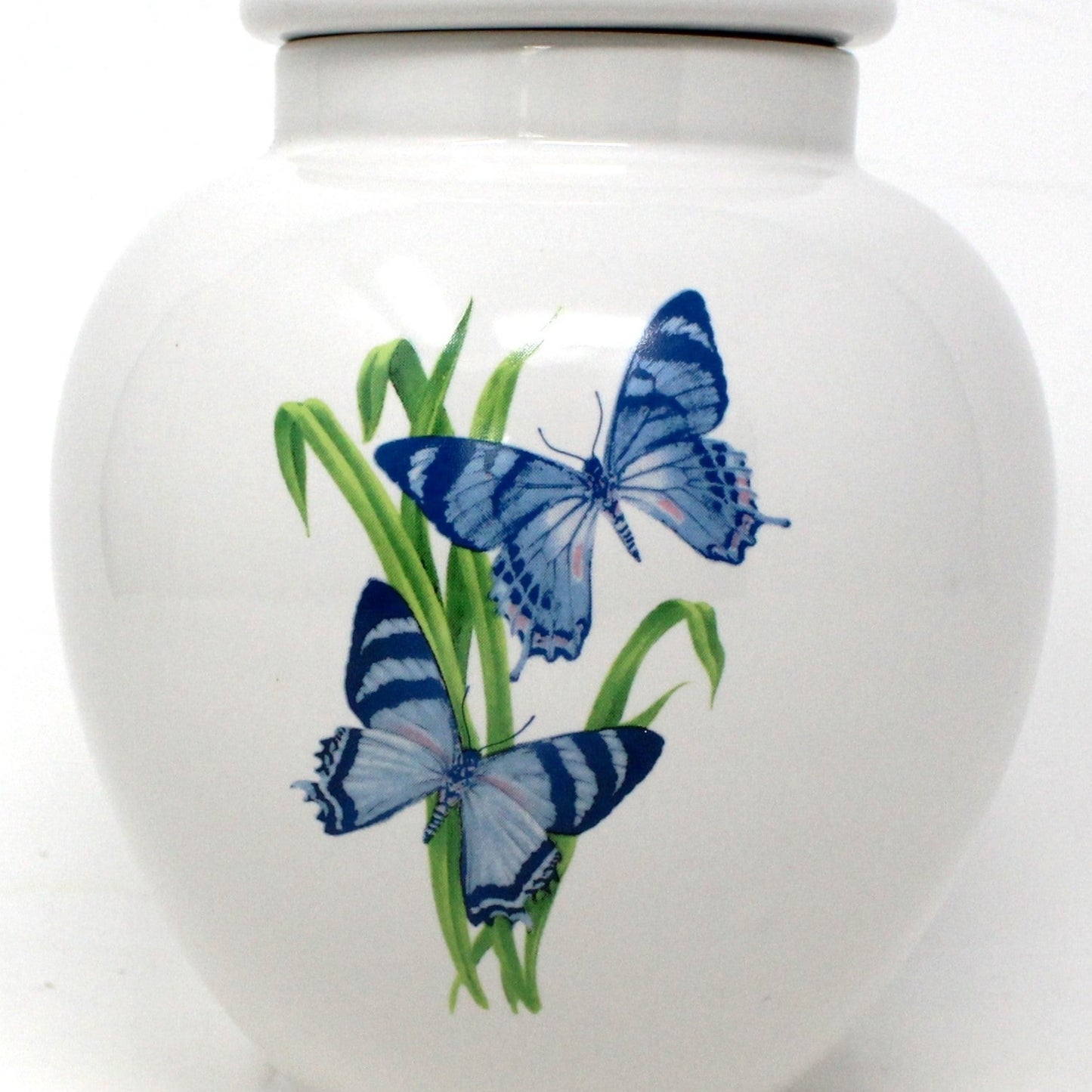Ginger Jar, White with Blue Butterflies, FTD, Vintage Japan