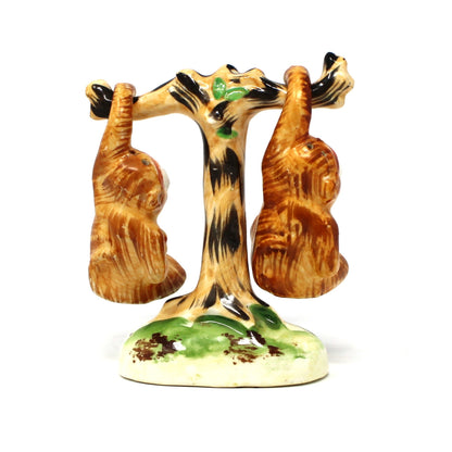 Salt and Pepper Shakers, Monkeys Hanging on Tree, Mid Century Japan Porcelain, Vintage
