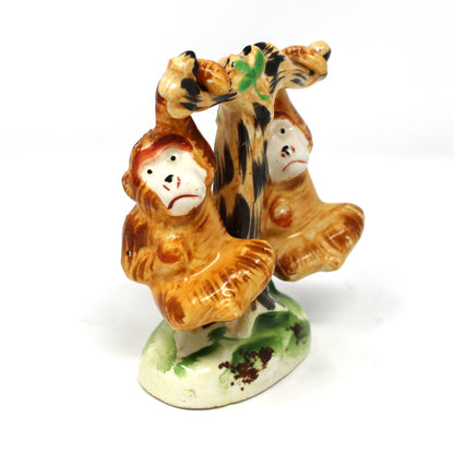 Salt and Pepper Shakers, Monkeys Hanging on Tree, Mid Century Japan Porcelain, Vintage