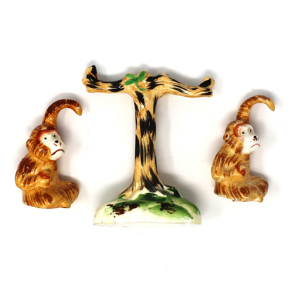 Salt and Pepper Shakers, Monkeys Hanging on Tree, Mid Century Japan Porcelain, Vintage