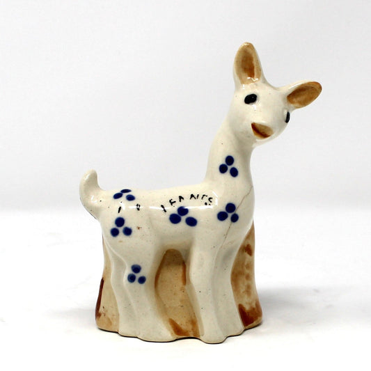 Planter, Mini Vase, Deer by Tree Trunk, Blue Spots Design, Occupied Japan, Vintage