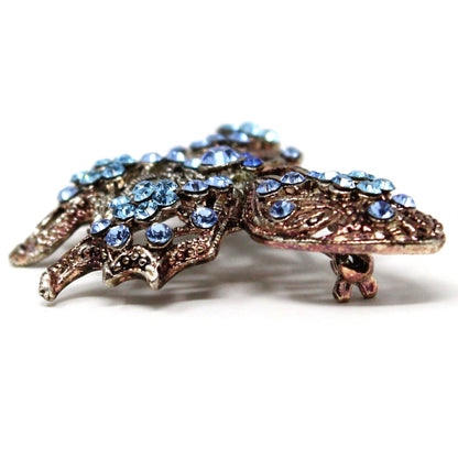 Brooch / Pin, Figural Butterfly, Blue Swarovski Crystals, Antiqued Silver Tone