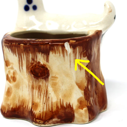 Planter, Mini Vase, Deer by Tree Trunk, Blue Spots Design, Occupied Japan, Vintage