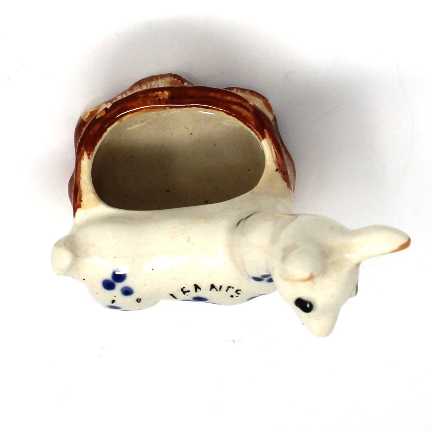 Planter, Mini Vase, Deer by Tree Trunk, Blue Spots Design, Occupied Japan, Vintage