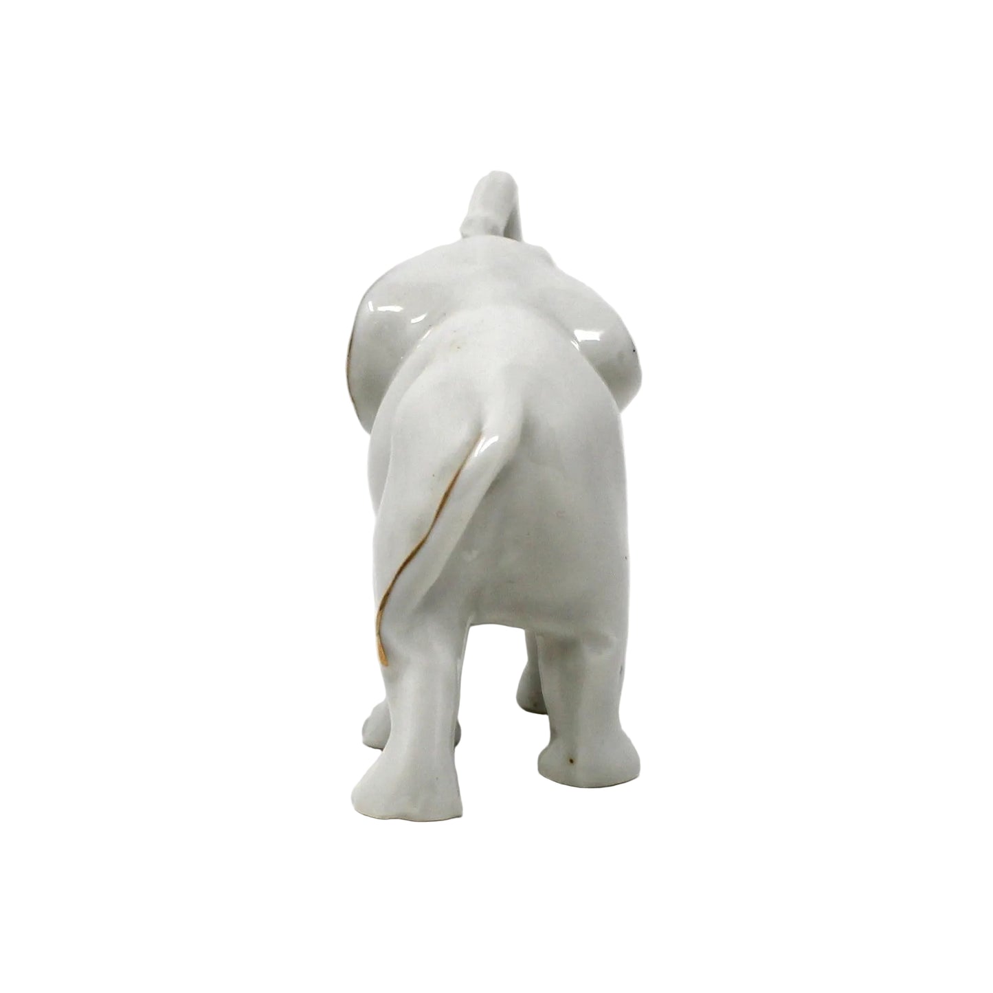 Figurine, Mini Trunk Up Elephant, White & Gold, Japan Porcelain, Vintage, 1970's