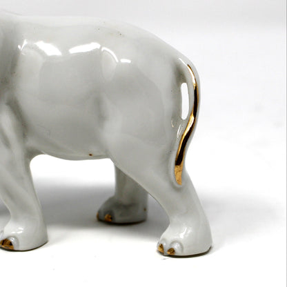 Figurine, Mini Trunk Up Elephant, White & Gold, Japan Porcelain, Vintage, 1970's