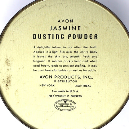 Box, Dusting Powder Box, Avon Jasmine, Mid Century Metal Tin, Vintage