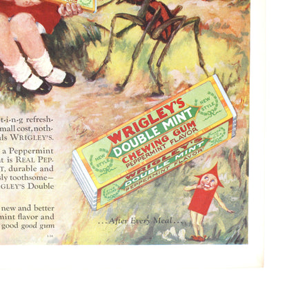 Advertisement, Wrigley's Chewing Gum, Original 1928 Pictorial Review Magazine Ad, Miss Muffet, Vintage