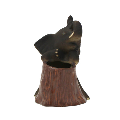 Toothpick Holder, Elephant Trunk Up, Hand Painted Ceramic, Vintage, 1980's