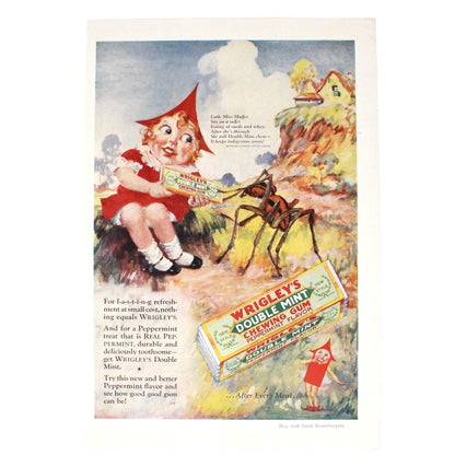 Advertisement, Wrigley's Chewing Gum, Original 1928 Magazine Ad, Miss Muffet, Vintage Good Housekeeping