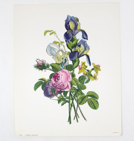 Print, Lithograph, J Prevost, Floral Bouquet #3107, Vintage