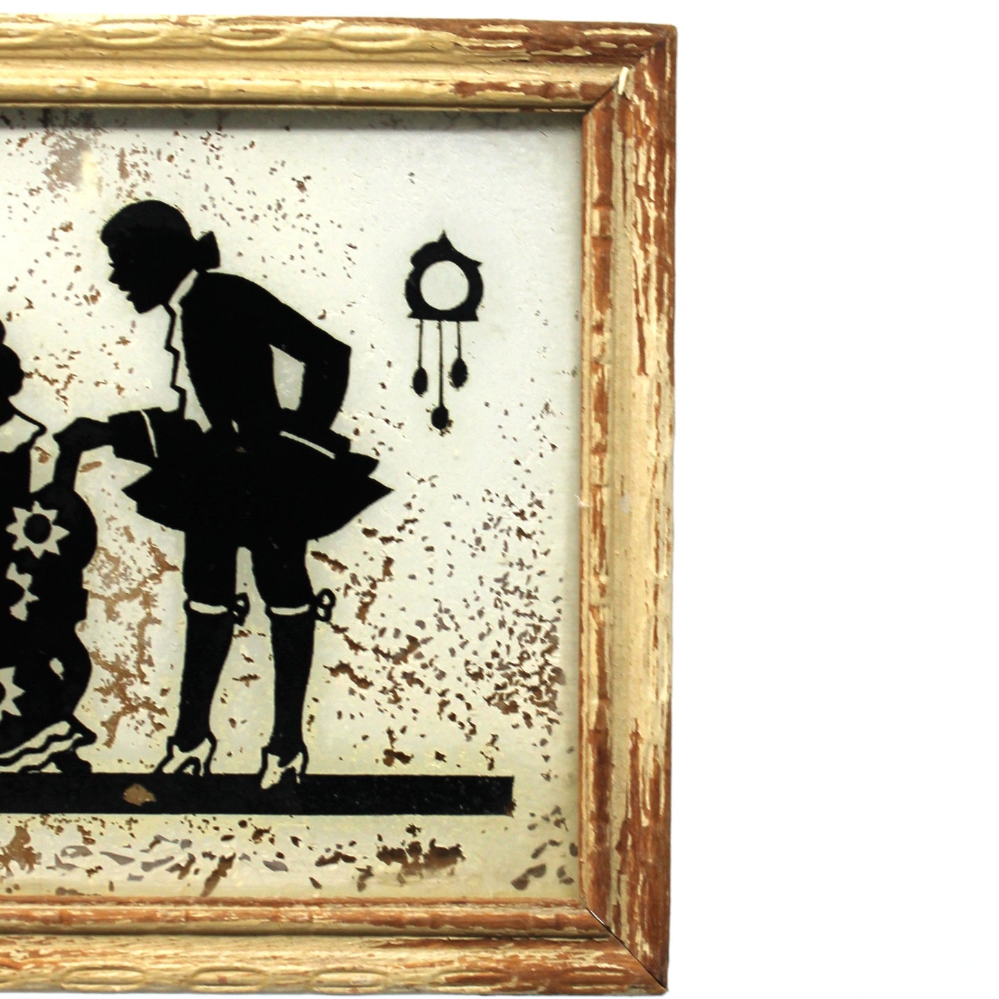 Silhouette, Reverse Painted Glass, Victorian Couple, Woman Playing Piano, Framed, Vintage