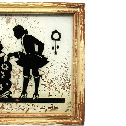 Silhouette, Reverse Painted Glass, Victorian Couple, Woman Playing Piano, Framed, Vintage
