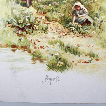 Print, Calendar Page, Fred Hines, Mother & Child Picking Flowers, April, Vintage