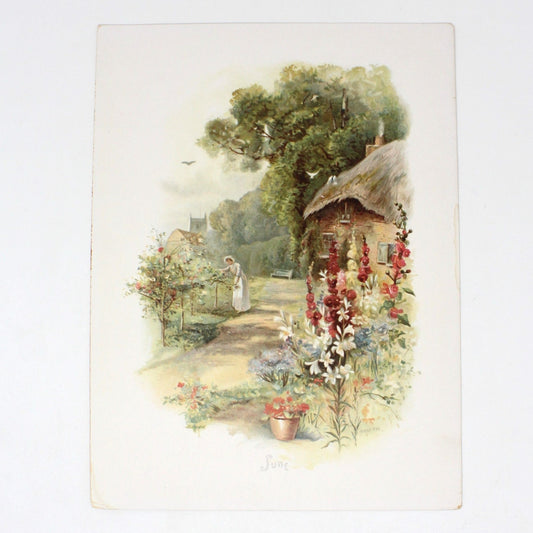 Print, Calendar Page, Fred Hines, Woman in Cottage Garden, June, Vintage