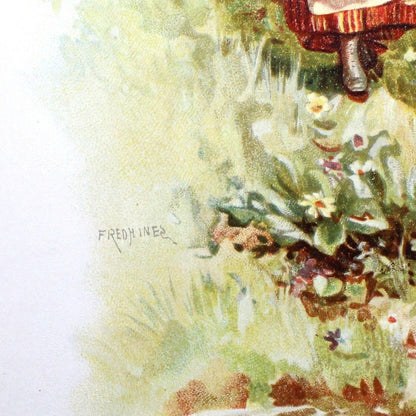Print, Calendar Page, Fred Hines, Mother & Child Picking Flowers, April, Vintage