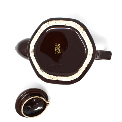 Teapot, Japanese Redware Style, Hand Painted Moriage, Brown Betty Style, Ceramic, Vintage