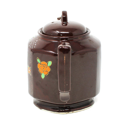 Teapot, Japanese Redware Style, Hand Painted Moriage, Brown Betty Style, Ceramic, Vintage