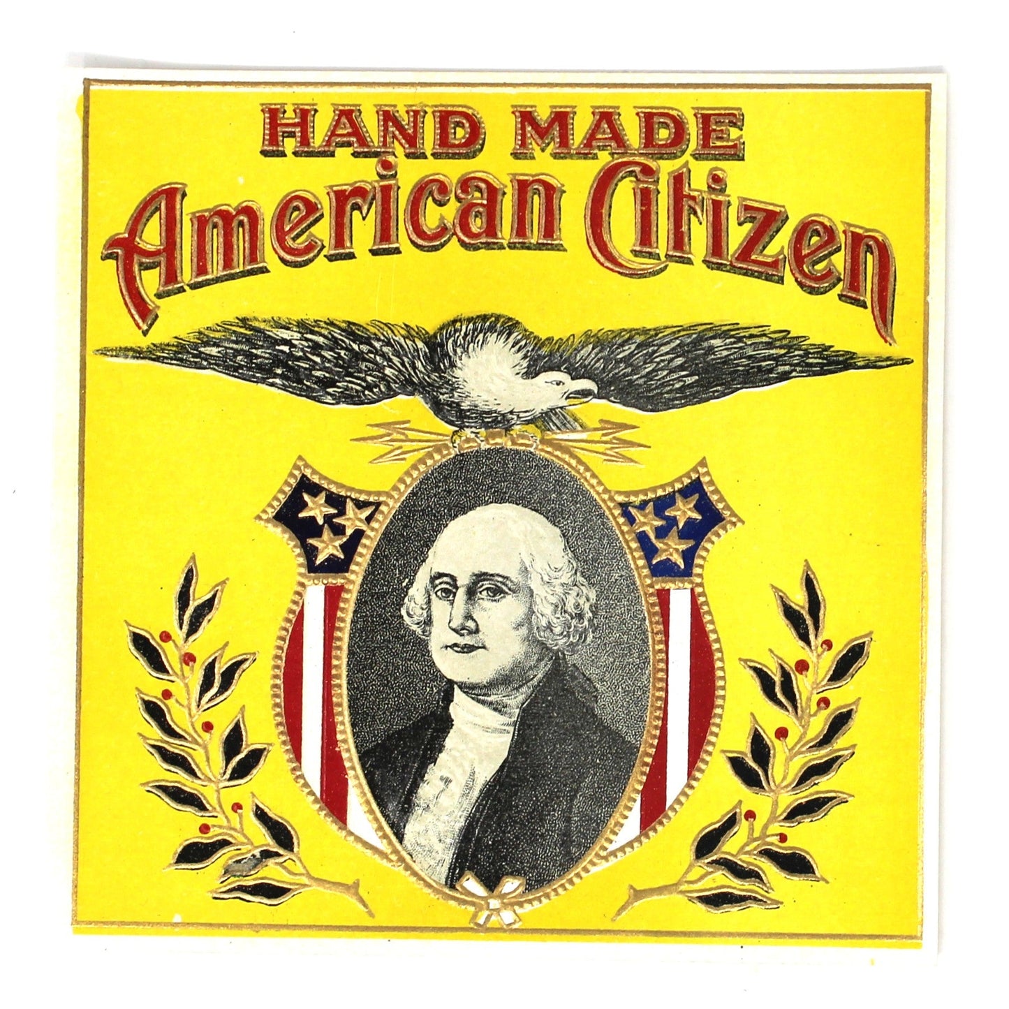 Cigar Box Label, American Citizen, George Washington Outer Label, Original Lithograph, Gilded / Embossed, NOS, 1910's, Antique