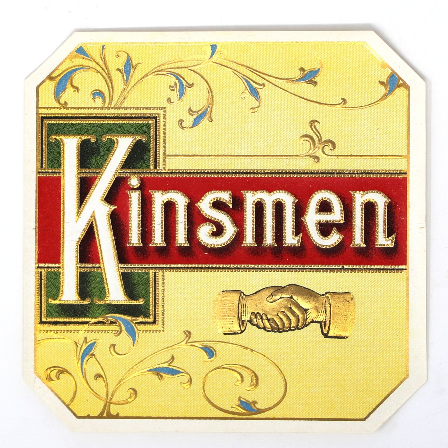 Cigar Box Label, Kinsmen Outer Label, Original Lithograph, Gilded / Embossed, NOS, 1940's, Vintage