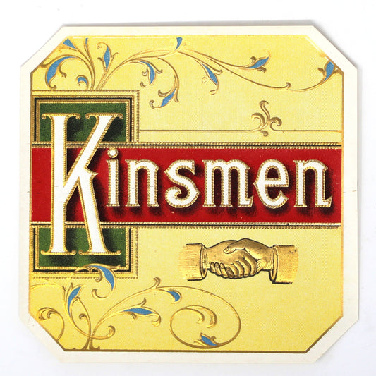 Cigar Box Label, Kinsmen Outer Label, Original Lithograph, Gilded / Embossed, NOS, 1940's, Vintage