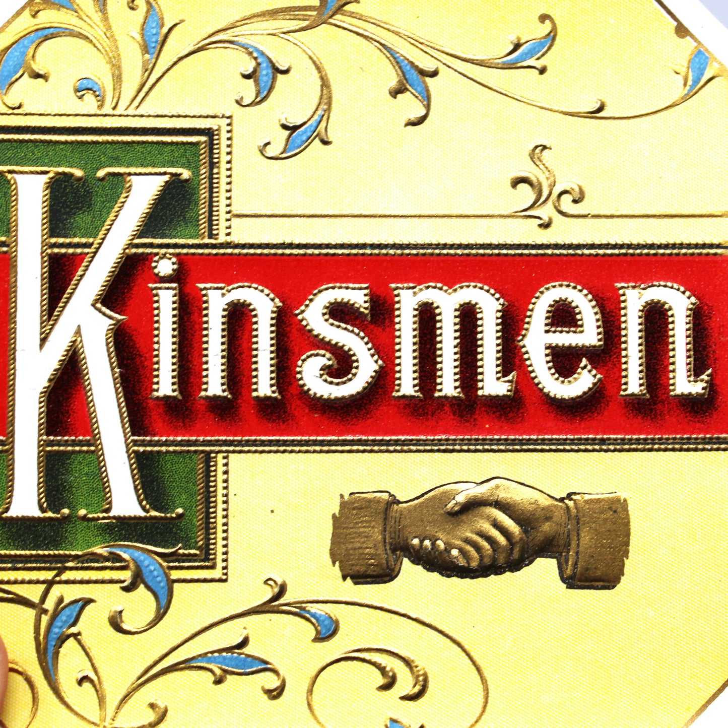 Cigar Box Label, Kinsmen Outer Label, Original Lithograph, Gilded / Embossed, NOS, 1940's, Vintage