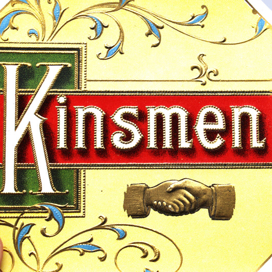 Cigar Box Label, Kinsmen Outer Label, Original Lithograph, Gilded / Embossed, NOS, 1940's, Vintage