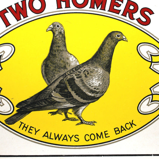 Cigar Box Label, Two Homers Outer Label, Original Lithograph, NOS, 1930's, Vintage