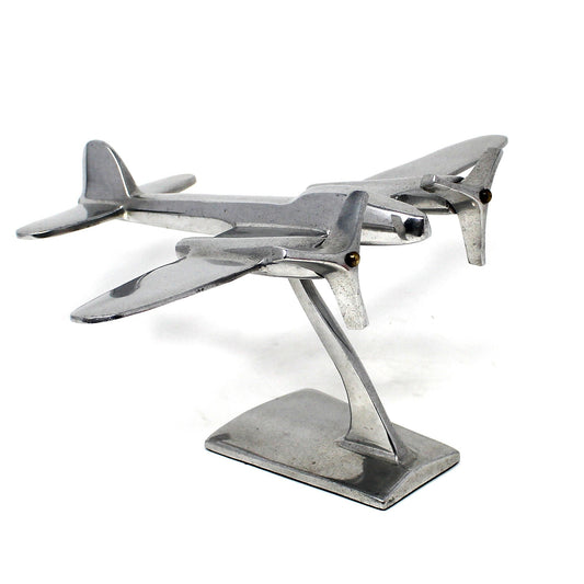 Sculpture, Airplane Twin Propellers with Stand, Cast Polished Aluminum, Vintage Decor