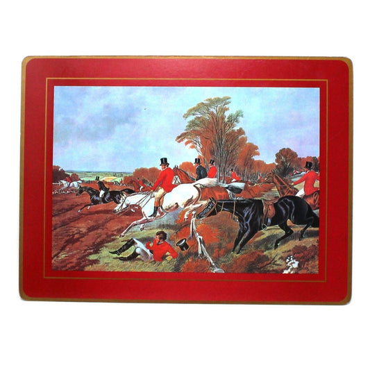 Placemats, Fox Hunting Scene, Herring's Full Cry, Equestrian, Cork Backed, Set of 8, Vintage